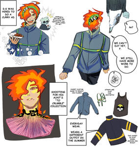 A character in very different poses, he has a joyful attitude and a hair made of fire.